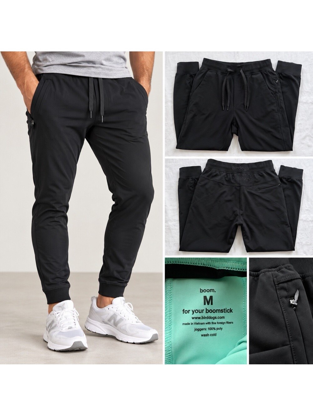Birddogs Men’s Medium Black Jogger Pants Built-In Liner Stretch Athletic